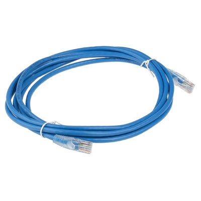 RS PRO Cat5e Male RJ45 to Male RJ45 Ethernet Cable, U/UTP, Blue PVC Sheath, 3m