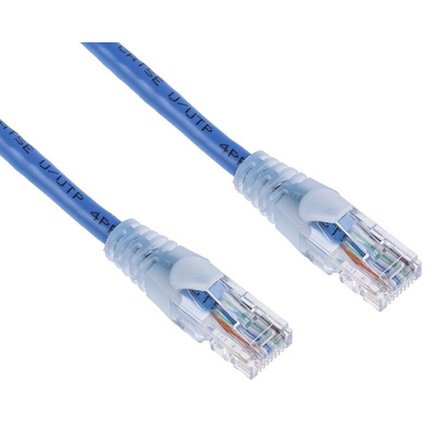 RS PRO Cat5e Male RJ45 to Male RJ45 Ethernet Cable, U/UTP, Blue PVC Sheath, 10m