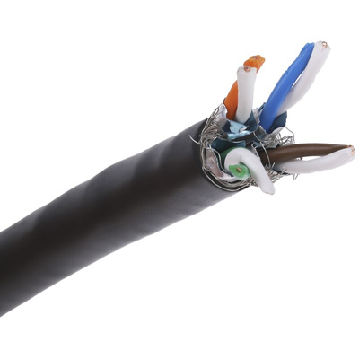 RS PRO Cat7 Ethernet Cable, SF/FTP, Black PVC Sheath, 100m