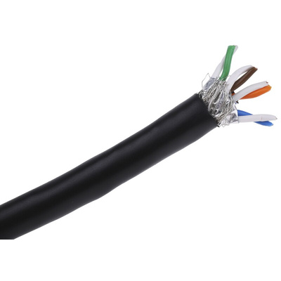 RS PRO Cat7 Ethernet Cable, SF/FTP, Black PVC Sheath, 100m