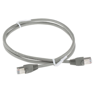 RS PRO Cat5e Straight Male RJ45 to Straight Male RJ45 Ethernet Cable, STP, Grey, 1m