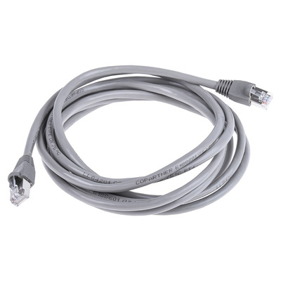 RS PRO Cat5e Male RJ45 to Male RJ45 Ethernet Cable, U/FTP, Grey, 3m