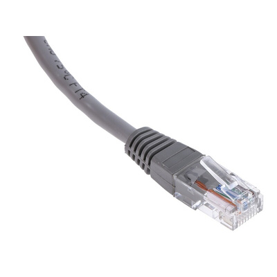 RS PRO Cat5e Straight Male RJ45 to Right Angle Male RJ45 Ethernet Cable, U/UTP, Grey PVC Sheath, 1m