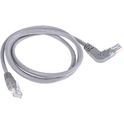 RS PRO Cat5e Straight Male RJ45 to Right Angle Male RJ45 Ethernet Cable, U/UTP, Grey PVC Sheath, 1m