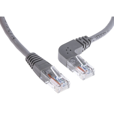 RS PRO Cat5e Straight Male RJ45 to Right Angle Male RJ45 Ethernet Cable, U/UTP, Grey PVC Sheath, 1m