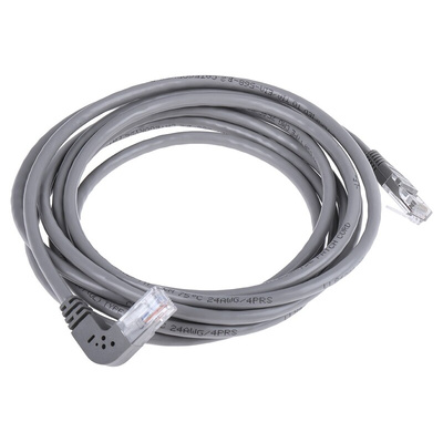 RS PRO Cat5e Straight Male RJ45 to Right Angle Male RJ45 Ethernet Cable, U/UTP, Grey PVC Sheath, 3m