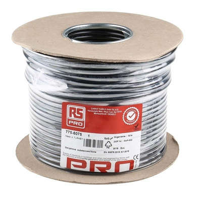 RS PRO 3 Core 0.5 mm² Mains Power Cable, Black Polyvinyl Chloride PVC Sheath 100, 3 A 300 V, 500 V, 2183Y H03VV-F