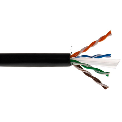 RS PRO Cat6 Ethernet Cable, U/UTP, Black PE Sheath, 100m
