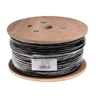 RS PRO Cat6 Ethernet Cable, U/UTP, Black PE Sheath, 100m
