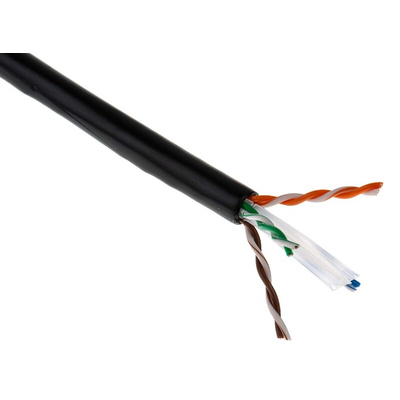 RS PRO Cat6 Ethernet Cable, U/UTP, Black PE Sheath, 100m