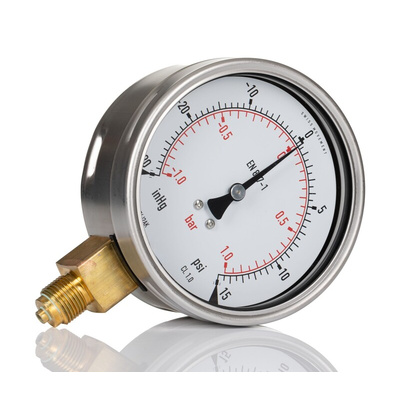 RS PRO G 3/8 Analogue Pressure Gauge 1bar Bottom Entry, -1bar min.