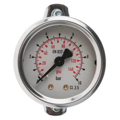 RS PRO Analogue Pressure Gauge 10bar Back Entry, RS Calibration, 0bar min.