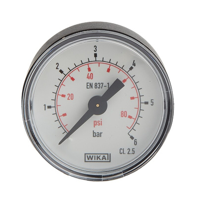 RS PRO Analogue Pressure Gauge 6bar Back Entry, RS Calibration, 0bar min.