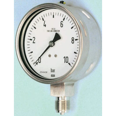 RS PRO Analogue Pressure Gauge 10bar Bottom Entry, 0bar min.