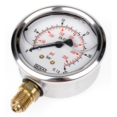 WIKA G 1/4 Pressure Gauge 25bar Bottom Entry, 9626918, 0bar min.