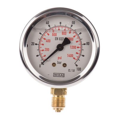 WIKA G 1/4 Analogue Pressure Gauge 100bar Bottom Entry, 9626935, 0bar min.