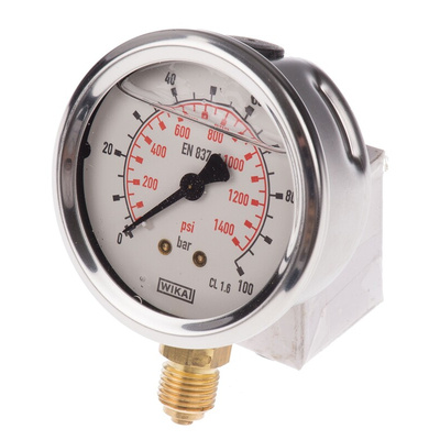 WIKA G 1/4 Analogue Pressure Gauge 100bar Bottom Entry, 9626935, 0bar min.