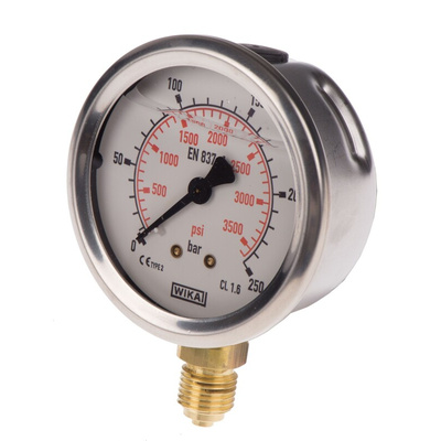 WIKA G 1/4 Analogue Pressure Gauge 250bar Bottom Entry, 9626951, 0bar min.