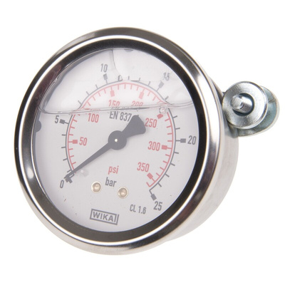 WIKA G 1/4 Analogue Pressure Gauge 25bar Back Entry, 9314196, 0bar min.