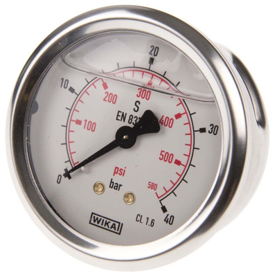 WIKA G 1/4 Analogue Pressure Gauge 40bar Back Entry, 9314197, 0bar min.