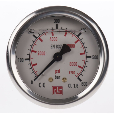 WIKA G 1/4 Analogue Pressure Gauge 600bar Back Entry, 9314204, 0bar min.