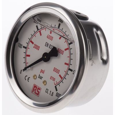 WIKA G 1/4 Analogue Pressure Gauge 600bar Back Entry, 9314204, 0bar min.