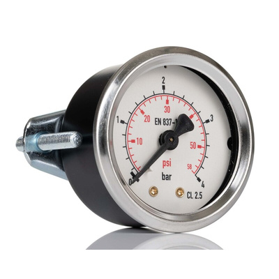 RS PRO Analogue Pressure Gauge 4bar Back Entry, 0bar min.