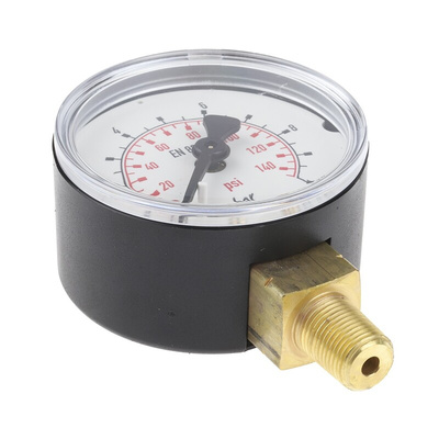 RS PRO R 1/8 Analogue Pressure Gauge 10bar Bottom Entry, 0bar min.