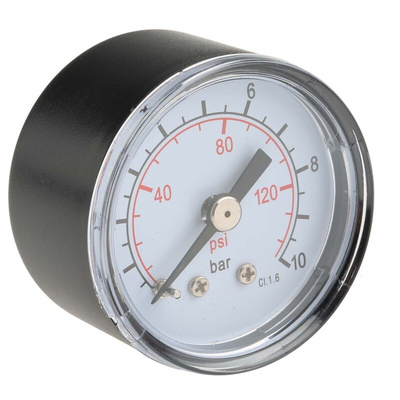 RS PRO Analogue Pressure Gauge 10bar Back Entry, 0bar min.