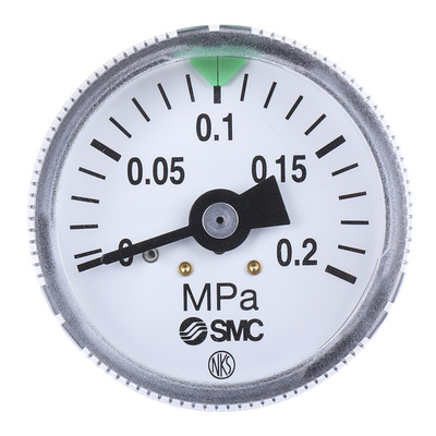 SMC Analogue Pressure Gauge 0.2MPa Back Entry, G46-2-01, RS Calibration, 0MPa min.