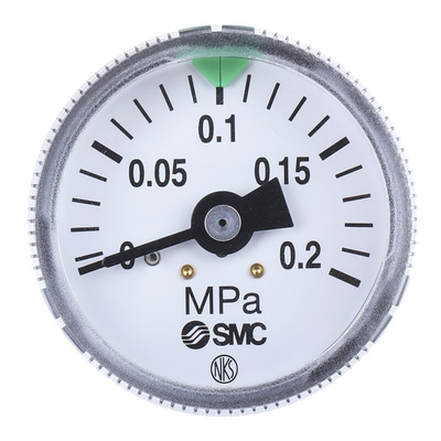 SMC Analogue Pressure Gauge 0.2MPa Back Entry, G46-2-01, UKAS, 0MPa min.