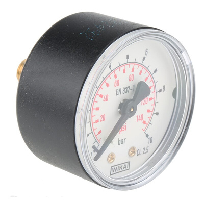 WIKA Analogue Pressure Gauge 10bar Back Entry, 8587699, RS Calibration, 0bar min.