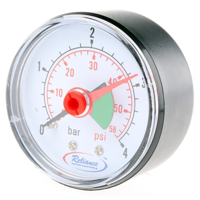 RS PRO Analogue Pressure Gauge 4bar Back Entry, UKAS, 0bar min.