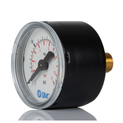 SMC Analogue Pressure Gauge 10bar Back Entry, 4K8-10, UKAS, 1bar min.