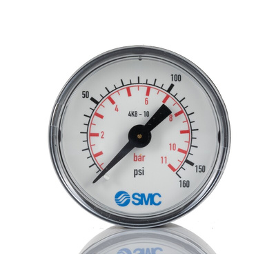 SMC Analogue Pressure Gauge 10bar Back Entry, 4K8-10, UKAS, 1bar min.