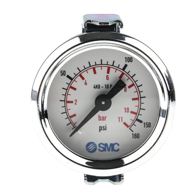 SMC Analogue Pressure Gauge 10bar Back Entry, 4K8-10P, UKAS, 1bar min.