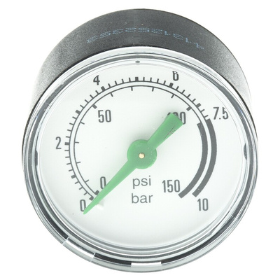 EMERSON – ASCO Analogue Pressure Gauge 10bar Back Entry, 34300014, RS Calibration, 0psi min.