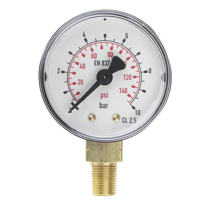 RS PRO Analogue Pressure Gauge 10bar Bottom Entry, RS Calibration, 0bar min.