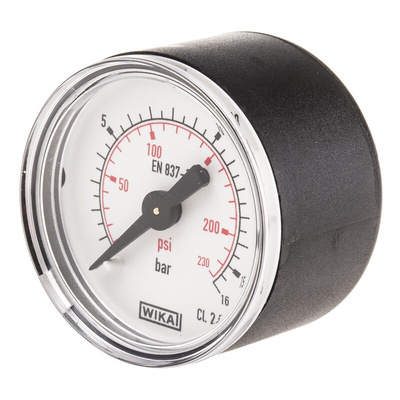 WIKA Analogue Pressure Gauge 16bar Back Entry, 7833526, RS Calibration, 0bar min.