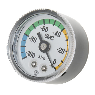 SMC Analogue Pressure Gauge 0kPa Back Entry, GZ46-K-02, UKAS, -100kPa min.