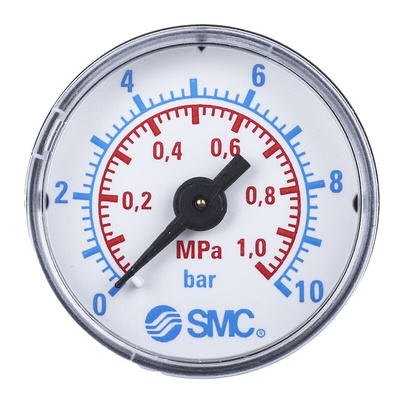 SMC Analogue Pressure Gauge 10bar Back Entry, K8-10-40, UKAS, 0bar min.