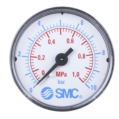 SMC Analogue Pressure Gauge 10bar Back Entry, K4-10-50, UKAS, 0bar min.