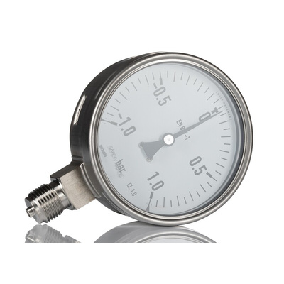 RS PRO G 1/2 Analogue Pressure Gauge 1bar Bottom Entry, RS Calibration, -1bar min.