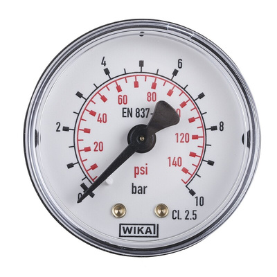 WIKA Analogue Pressure Gauge 10bar Back Entry, 7203493, RS Calibration, 0bar min.