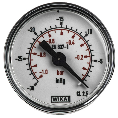 WIKA Analogue Pressure Gauge 0bar Back Entry, 7203726, UKAS, -1bar min.