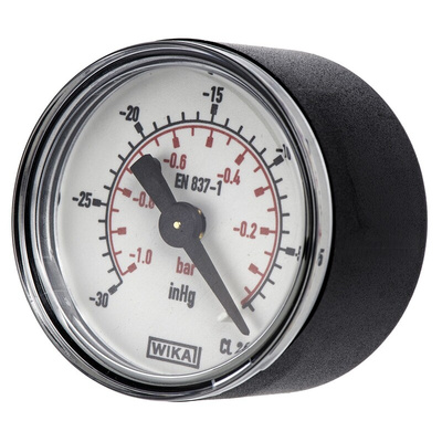 WIKA Analogue Pressure Gauge 0bar Back Entry, 7203726, UKAS, -1bar min.