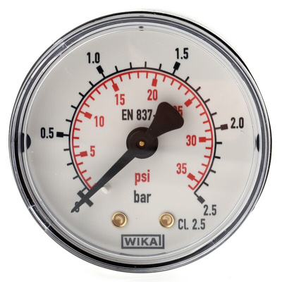 WIKA Analogue Pressure Gauge 2.5bar Back Entry, 7833658, RS Calibration, 0bar min.