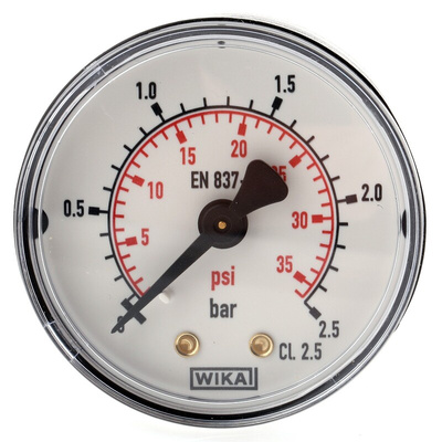WIKA Analogue Pressure Gauge 2.5bar Back Entry, 7833658, UKAS, 0bar min.