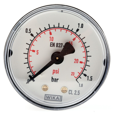 WIKA Analogue Pressure Gauge 1.6bar Back Entry, 7833586, UKAS, 0bar min.