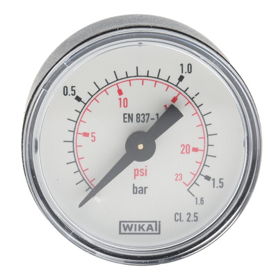WIKA Analogue Pressure Gauge 1.6bar Back Entry, 7833462, UKAS, 0bar min.